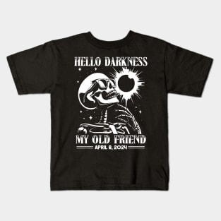 "Hello Darkness My Old Friend" Skeleton & Solar Eclipse Kids T-Shirt